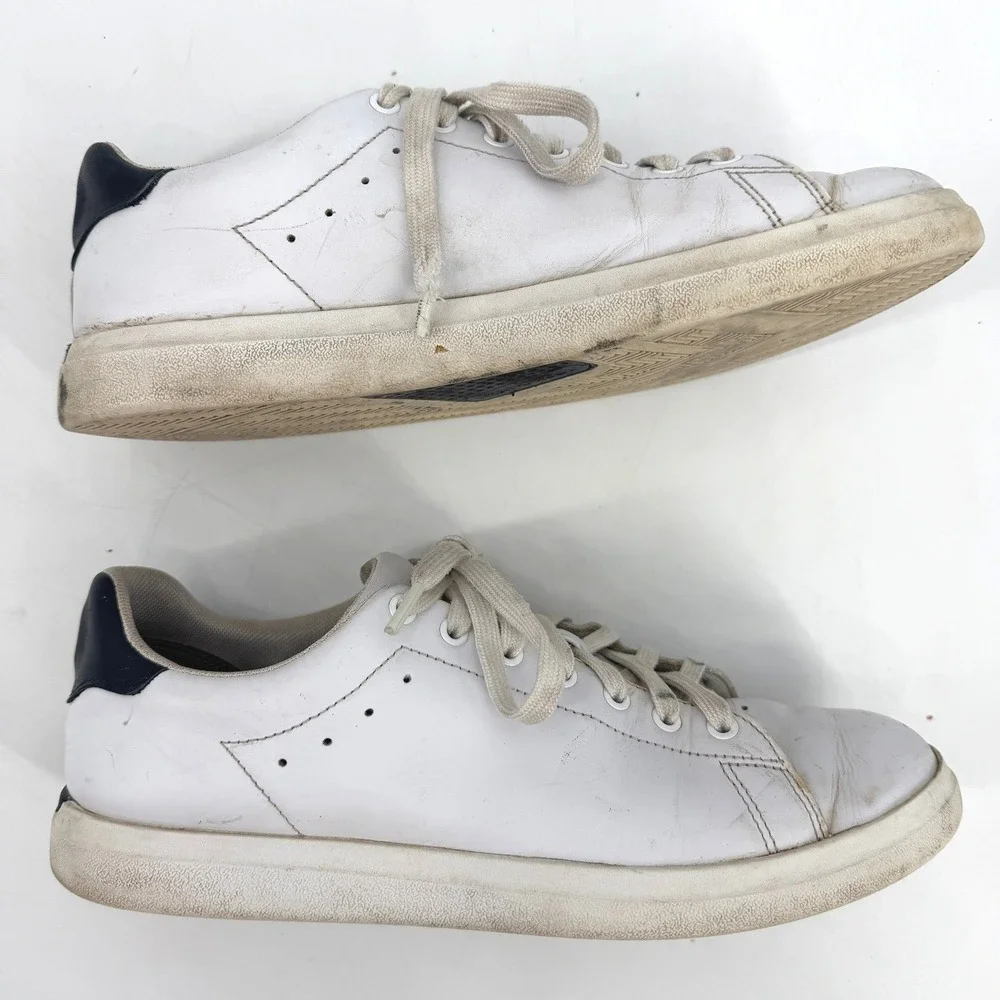 Tory Burch Howell Court Sneakers White Leather Navy Logo Low Top Womens Shoes‎ 9